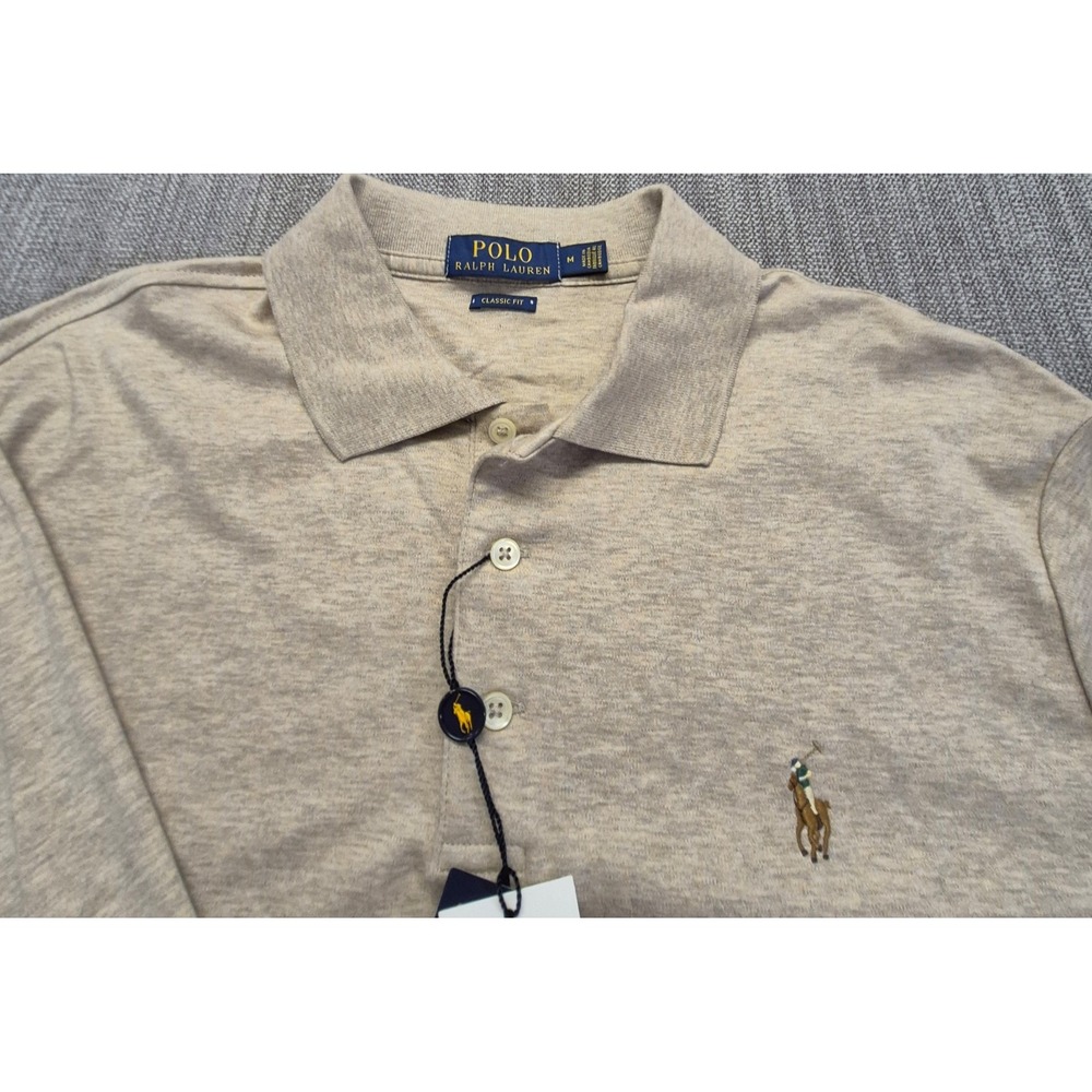 Polo Ralph Lauren men's M Long Sleeve Polo Shirt Classic Fit Tan 100% Cotton NWT - Picture 8 of 16
